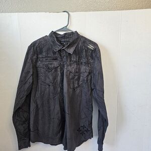 Affliction Black Premium Long Sleeve Button Up Size XL Shirt Black Y2K Goth C029
